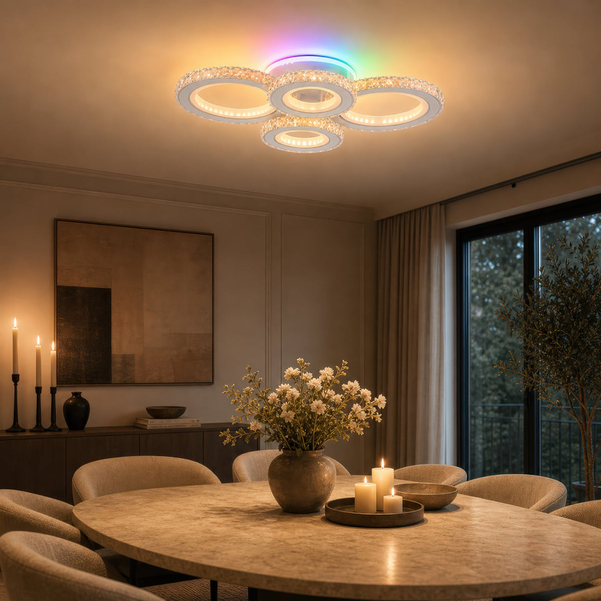 Lustra LED cu telecomanda si cristal NOVA ROTONDA RGB 82W, 4 Cercuri, lumina Rece/Calda/Neutra, Dimabila, Crom, imaginea 11