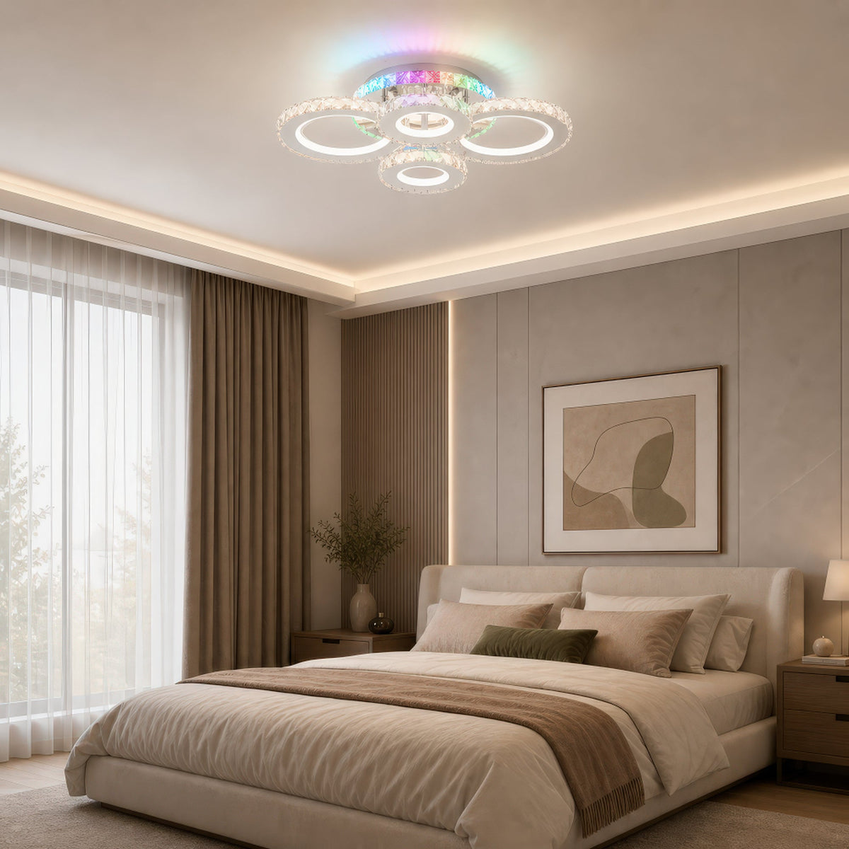 Lustra LED cu telecomanda si cristal NOVA ROTONDA RGB 82W, 4 Cercuri, lumina Rece/Calda/Neutra, Dimabila, Crom, imaginea 12
