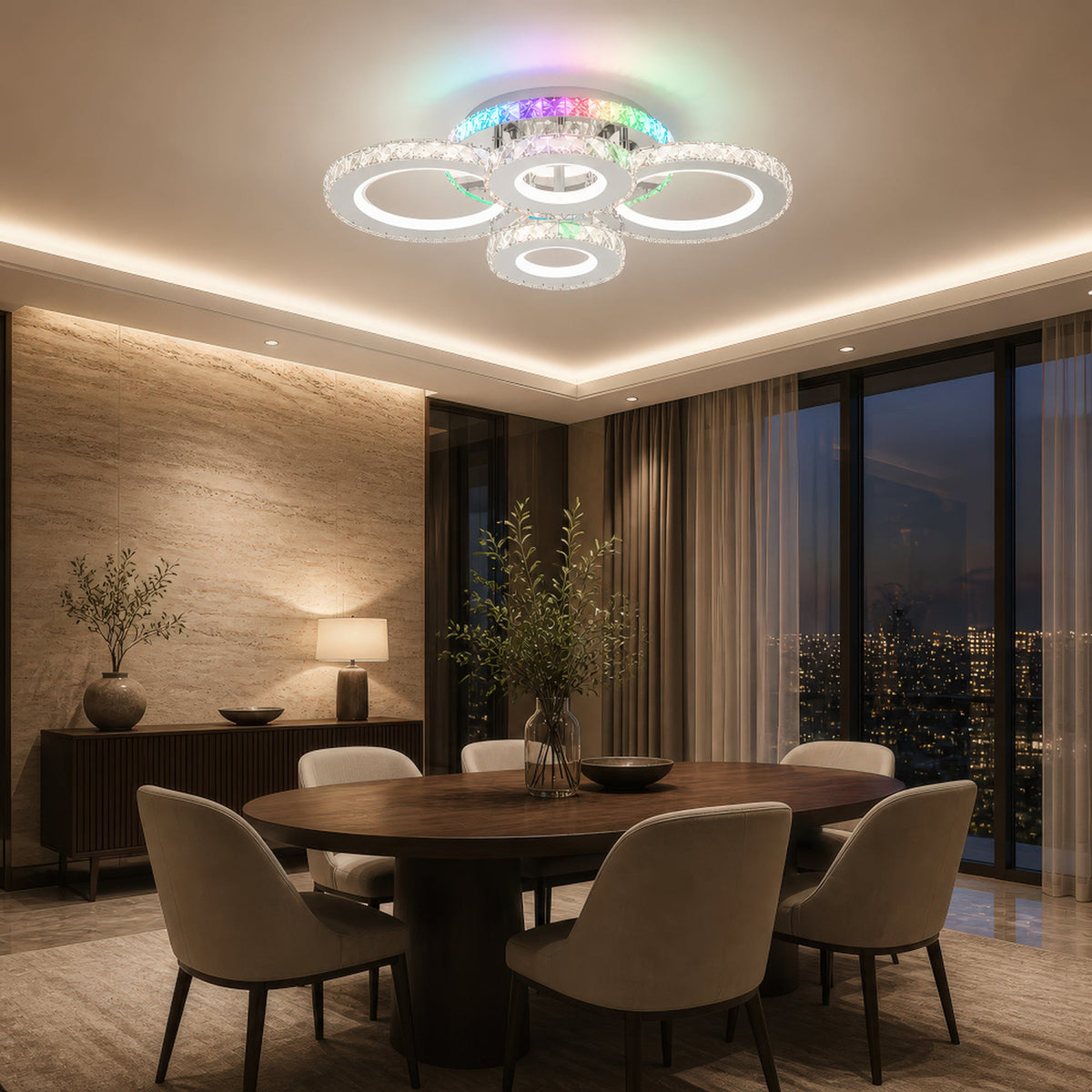Lustra LED cu telecomanda si cristal NOVA ROTONDA RGB 82W, 4 Cercuri, lumina Rece/Calda/Neutra, Dimabila, Crom, imaginea 13