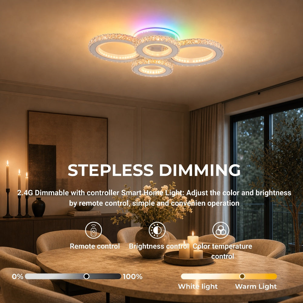 Lustra LED cu telecomanda si cristal NOVA ROTONDA RGB 82W, 4 Cercuri, lumina Rece/Calda/Neutra, Dimabila, Crom, imaginea 4