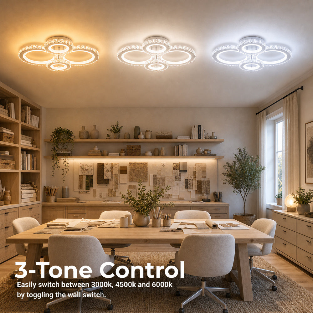 Lustra LED cu telecomanda si cristal NOVA ROTONDA RGB 82W, 4 Cercuri, lumina Rece/Calda/Neutra, Dimabila, Crom, imaginea 5
