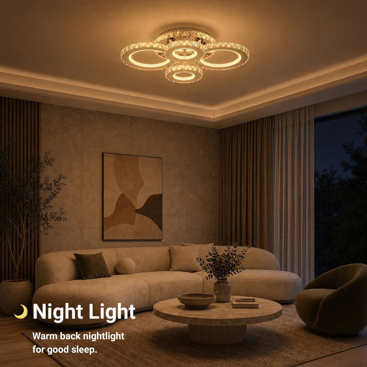 Lustra LED cu telecomanda si cristal NOVA ROTONDA RGB 82W, 4 Cercuri, lumina Rece/Calda/Neutra, Dimabila, Crom, imaginea 6