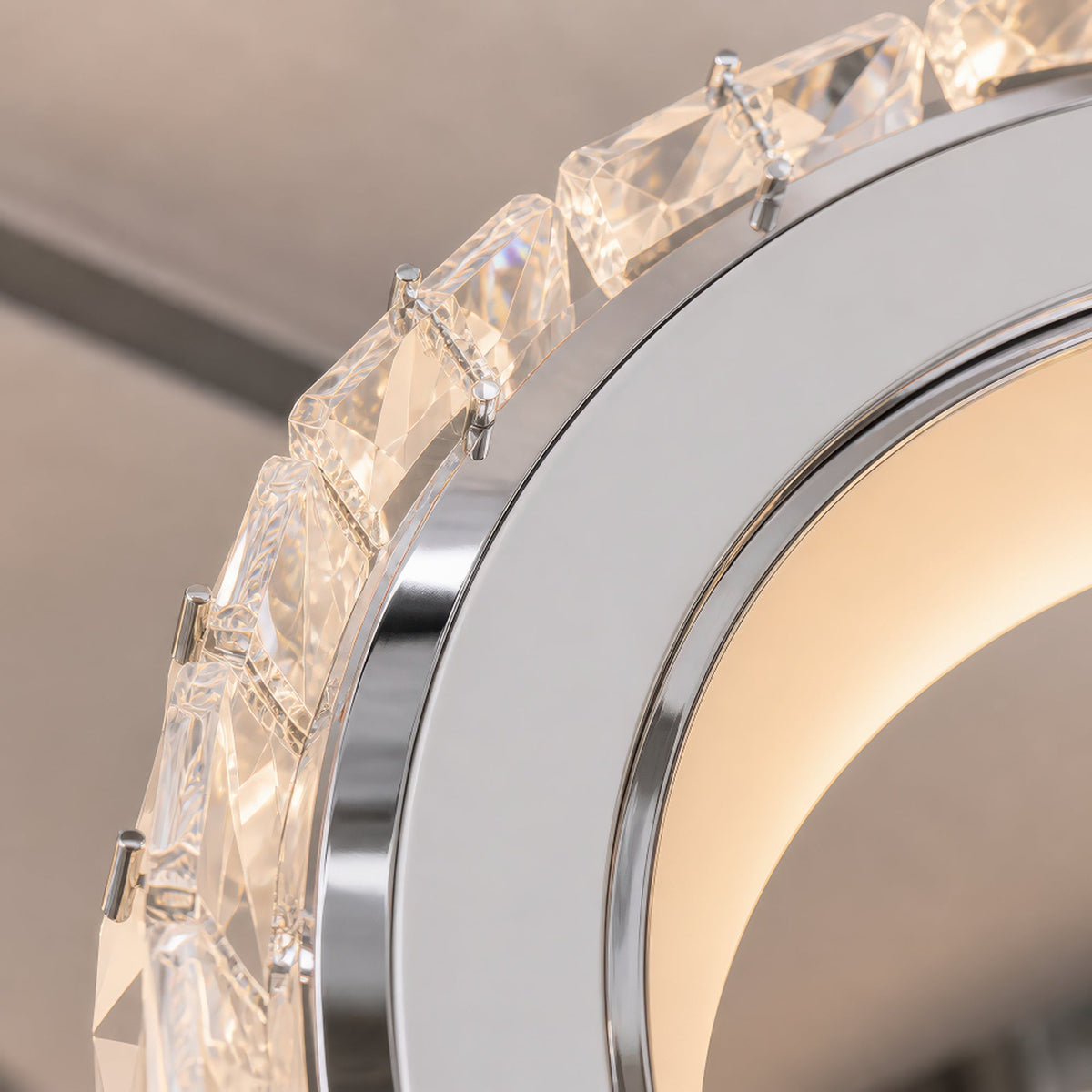 Lustra LED cu telecomanda si cristal NOVA ROTONDA RGB 82W, 4 Cercuri, lumina Rece/Calda/Neutra, Dimabila, Crom, imaginea 2