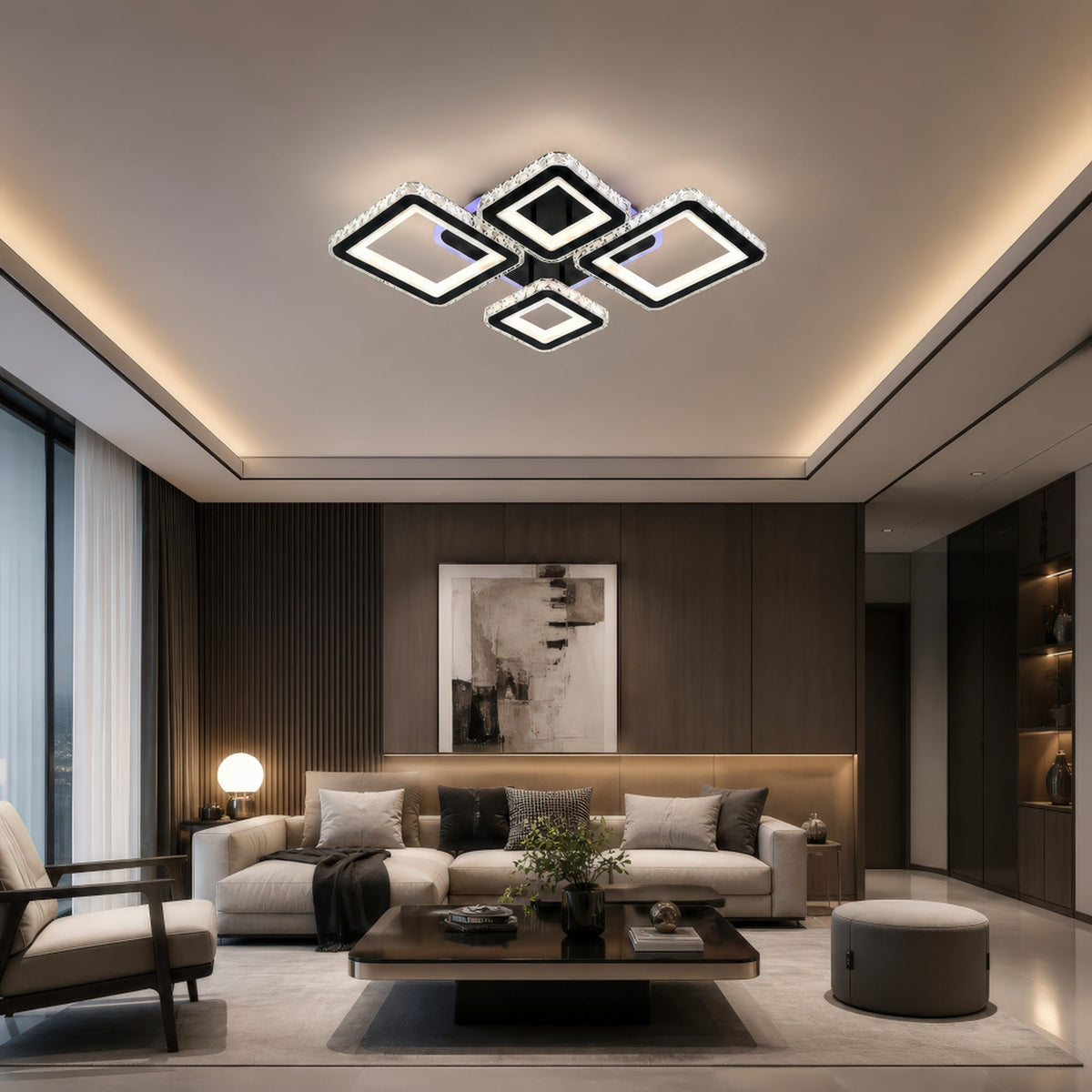Lustra LED cu telecomanda si cristal QUADRIS RGB 96W, 4 Patrate, lumina Rece/Calda/Neutra, Dimabila, Negru, imaginea 10