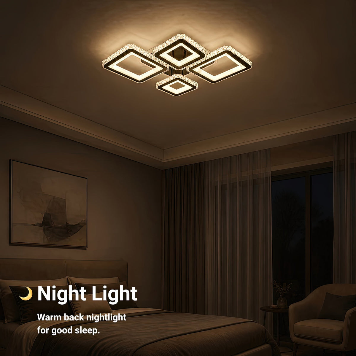 Lustra LED cu telecomanda si cristal QUADRIS RGB 96W, 4 Patrate, lumina Rece/Calda/Neutra, Dimabila, Negru, imaginea 6