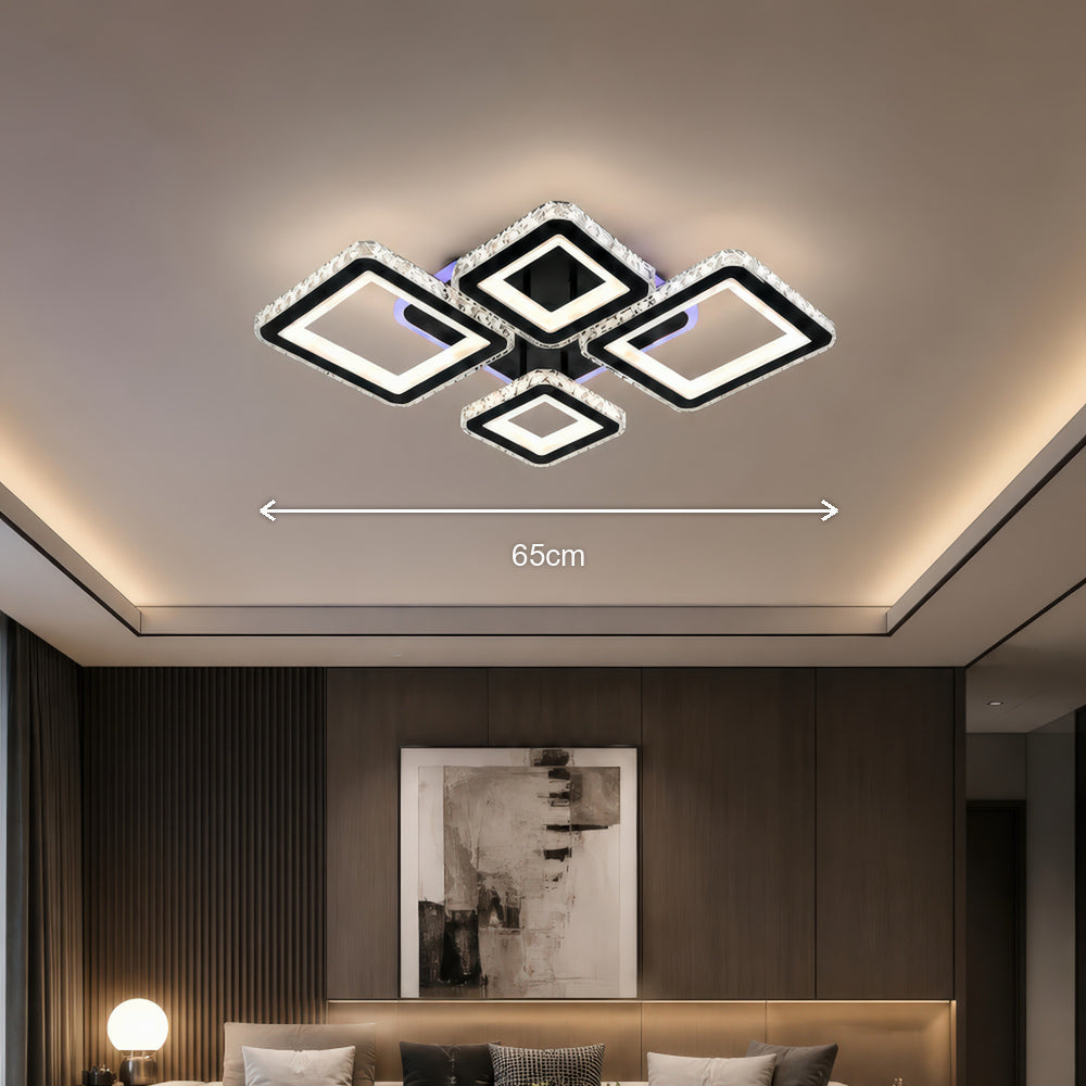 Lustra LED cu telecomanda si cristal QUADRIS RGB 96W, 4 Patrate, lumina Rece/Calda/Neutra, Dimabila, Negru, imaginea 7