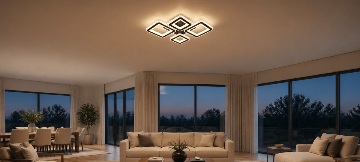 Lustra LED cu telecomanda si cristal QUADRIS RGB 96W, 4 Patrate, lumina Rece/Calda/Neutra, Dimabila, Negru, imaginea 15