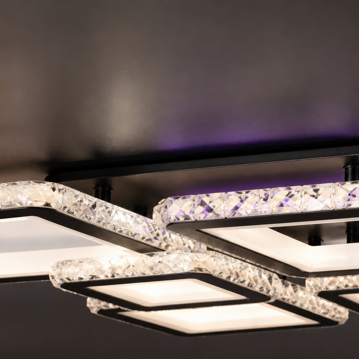 Lustra LED cu telecomanda si cristal QUADRIS RGB 177W, 6 Patrate, lumina Rece/Calda/Neutra 3000K/4000K/6000K, Dimabila, Negru, Metal si Cristal, imaginea 9