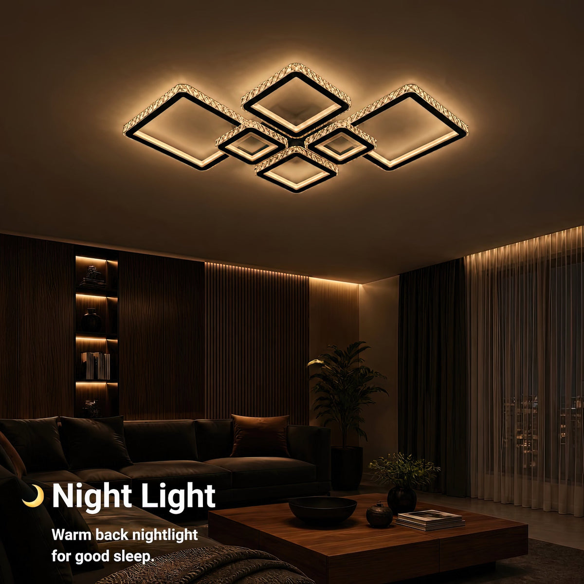 Lustra LED cu telecomanda si cristal QUADRIS RGB 177W, 6 Patrate, lumina Rece/Calda/Neutra 3000K/4000K/6000K, Dimabila, Negru, Metal si Cristal, imaginea 6