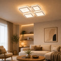 Lustra LED cu telecomanda si cristal LEILA RGB 69W, 4 Patrate, lumina Rece/Calda/Neutra, Dimabila, Alb