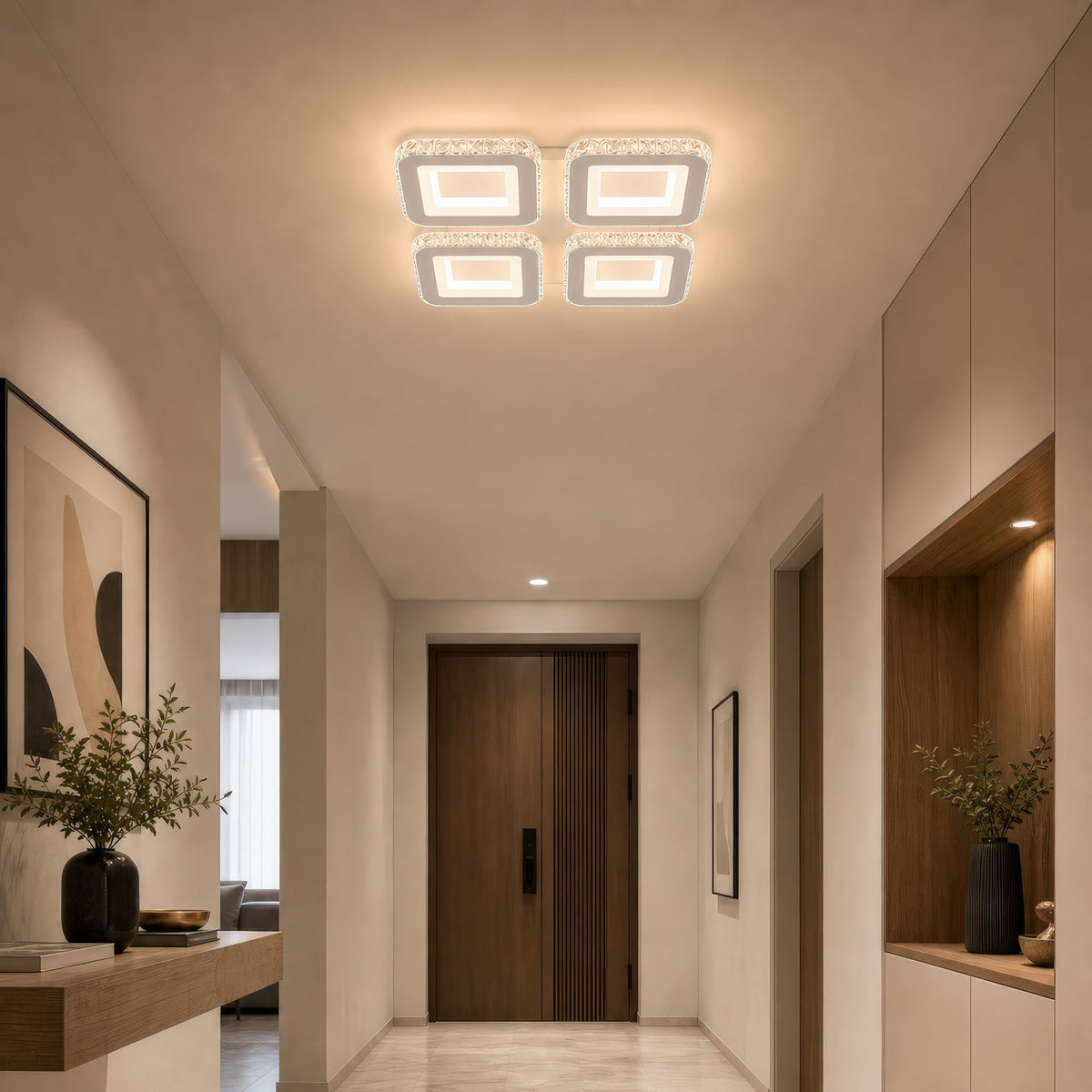 Lustra LED cu telecomanda si cristal LEILA RGB 69W, 4 Patrate, lumina Rece/Calda/Neutra, Dimabila, Alb, imaginea 13