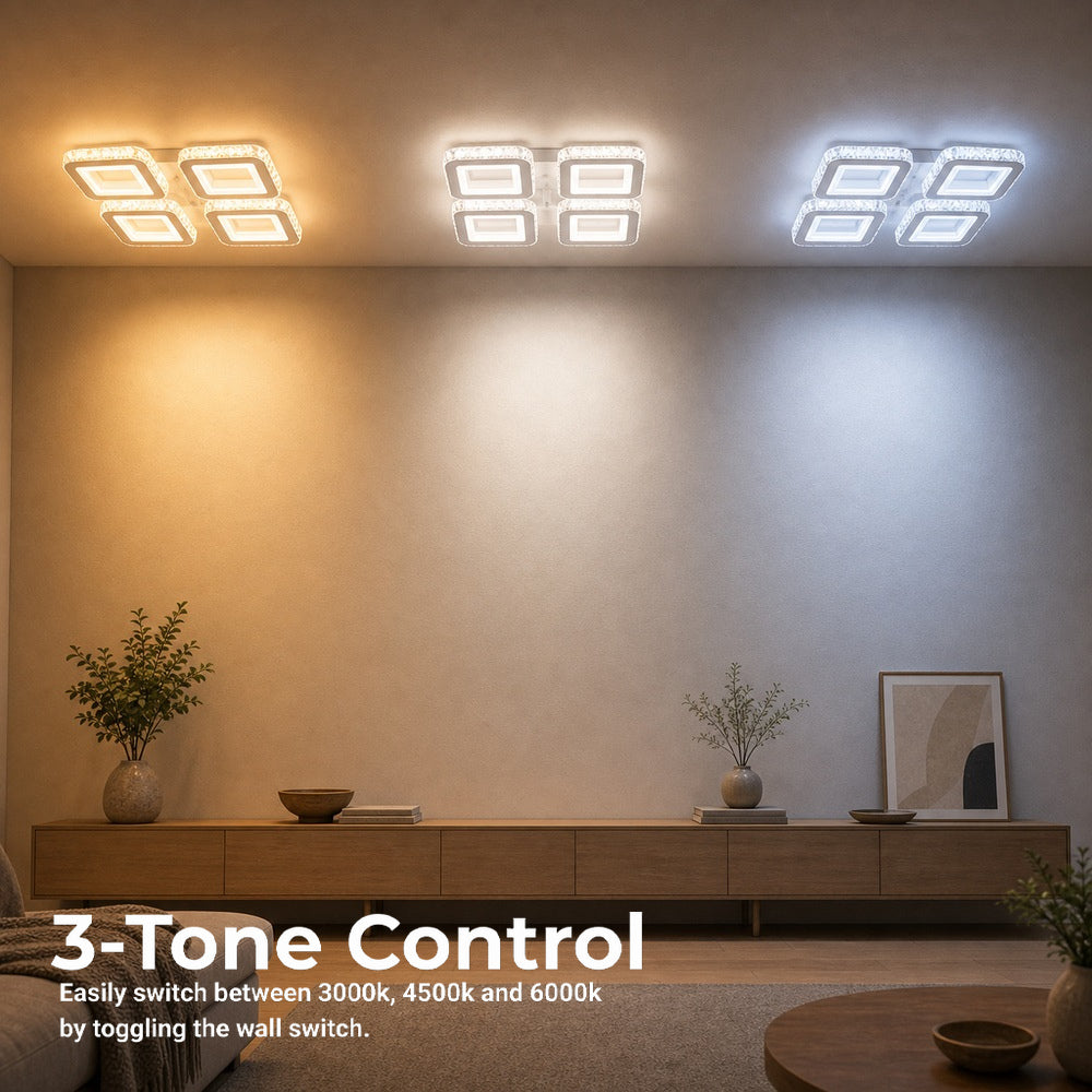 Lustra LED cu telecomanda si cristal LEILA RGB 69W, 4 Patrate, lumina Rece/Calda/Neutra, Dimabila, Alb, imaginea 5