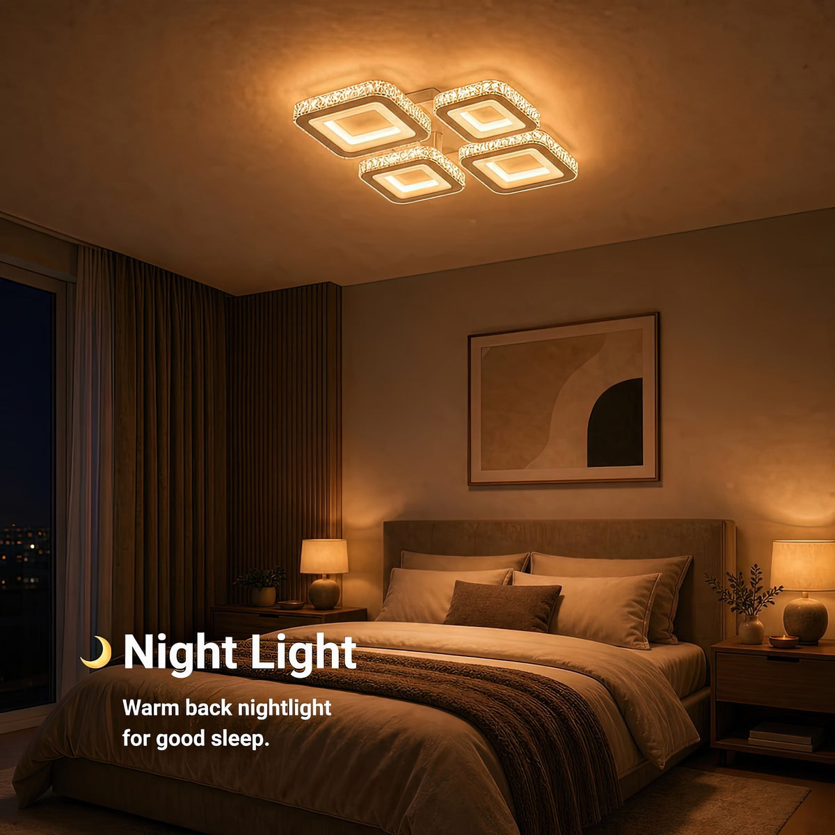 Lustra LED cu telecomanda si cristal LEILA RGB 69W, 4 Patrate, lumina Rece/Calda/Neutra, Dimabila, Alb, imaginea 6
