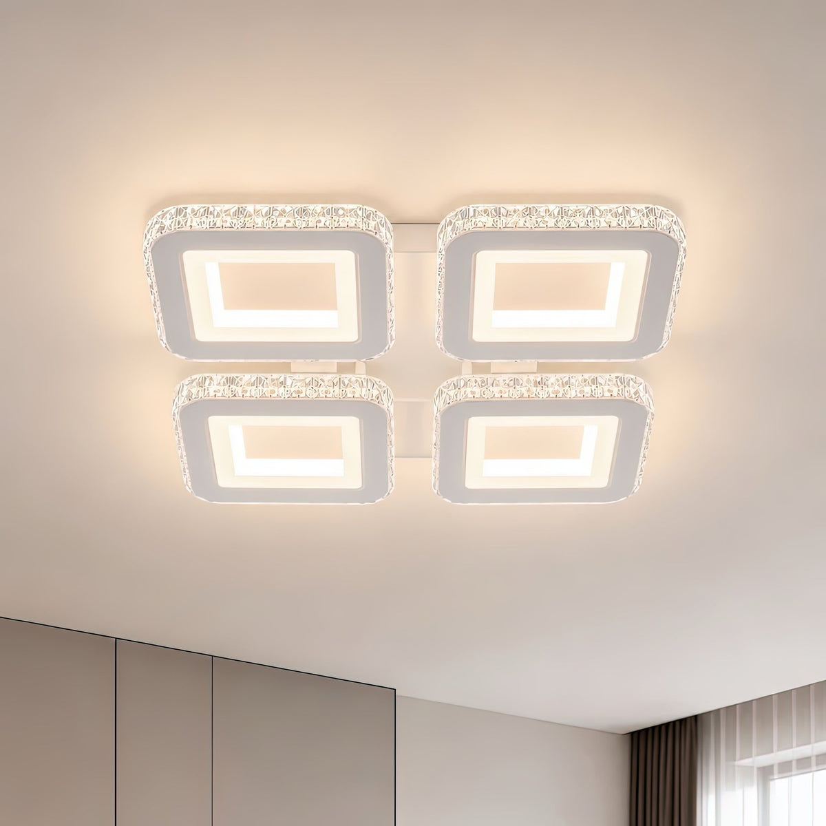 Lustra LED cu telecomanda si cristal LEILA RGB 69W, 4 Patrate, lumina Rece/Calda/Neutra, Dimabila, Alb, imaginea 8
