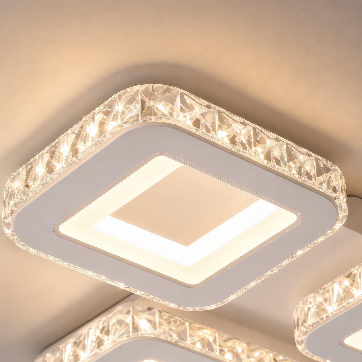 Lustra LED cu telecomanda si cristal LEILA RGB 69W, 4 Patrate, lumina Rece/Calda/Neutra, Dimabila, Alb, imaginea 9