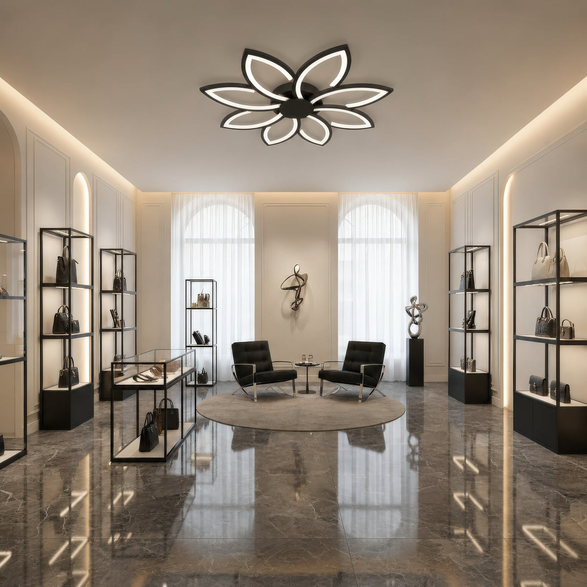 Lustra LED cu telecomanda BLUM, 108W, lumina Rece/Calda/Neutra, Dimabila, Negru, Metal si Acril