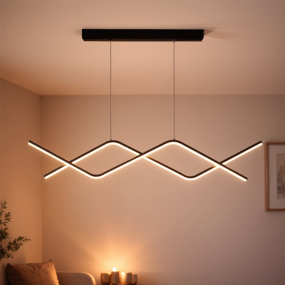 Lustra LED suspendata cu telecomanda ZIGZAG 27W, lumina Rece/Calda/Neutra, Dimabila, Negru, Inaltime Reglabila, imaginea 1