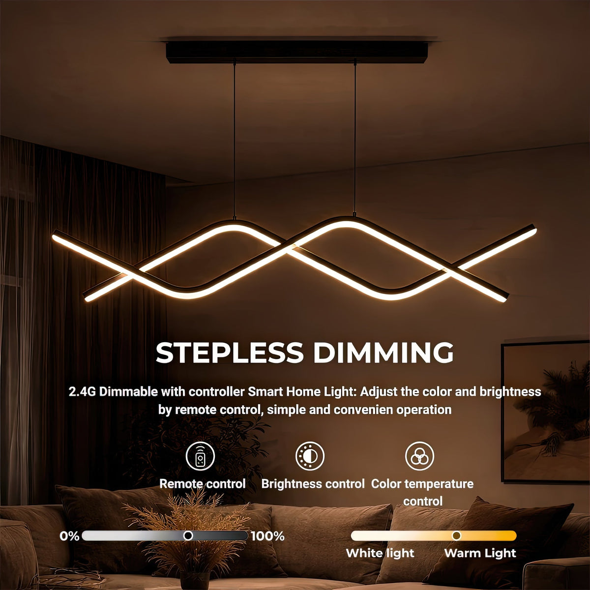 Lustra LED suspendata cu telecomanda ZIGZAG 27W, lumina Rece/Calda/Neutra, Dimabila, Negru, Inaltime Reglabila, imaginea 4