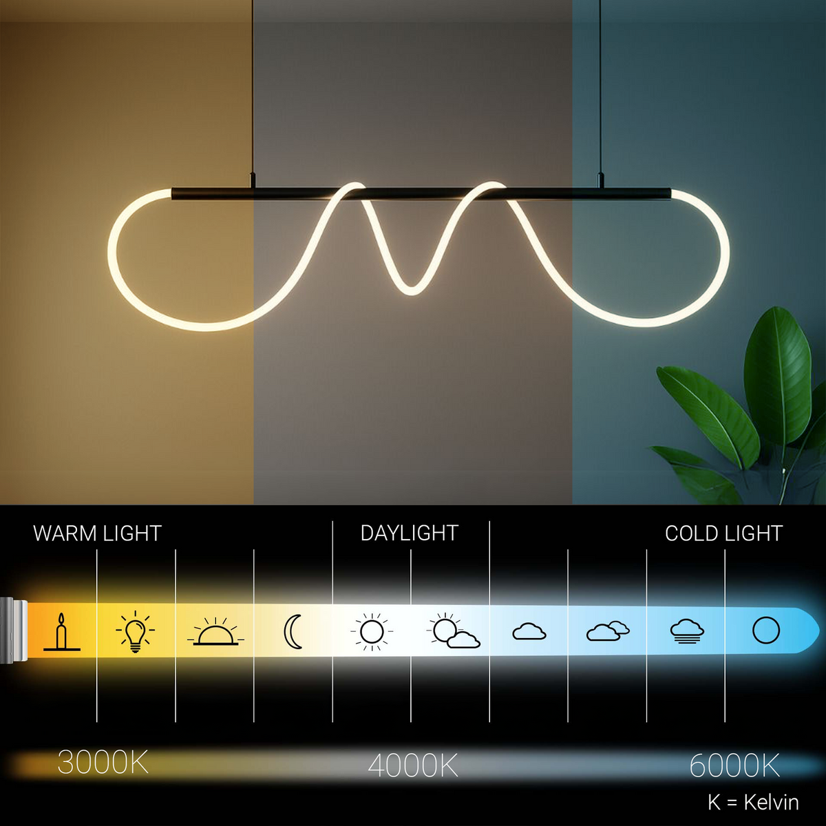 Lustra LED DIVINO cu Tub Silicon Flexibil - 24W, Lumina Reglabila, Negru Mat