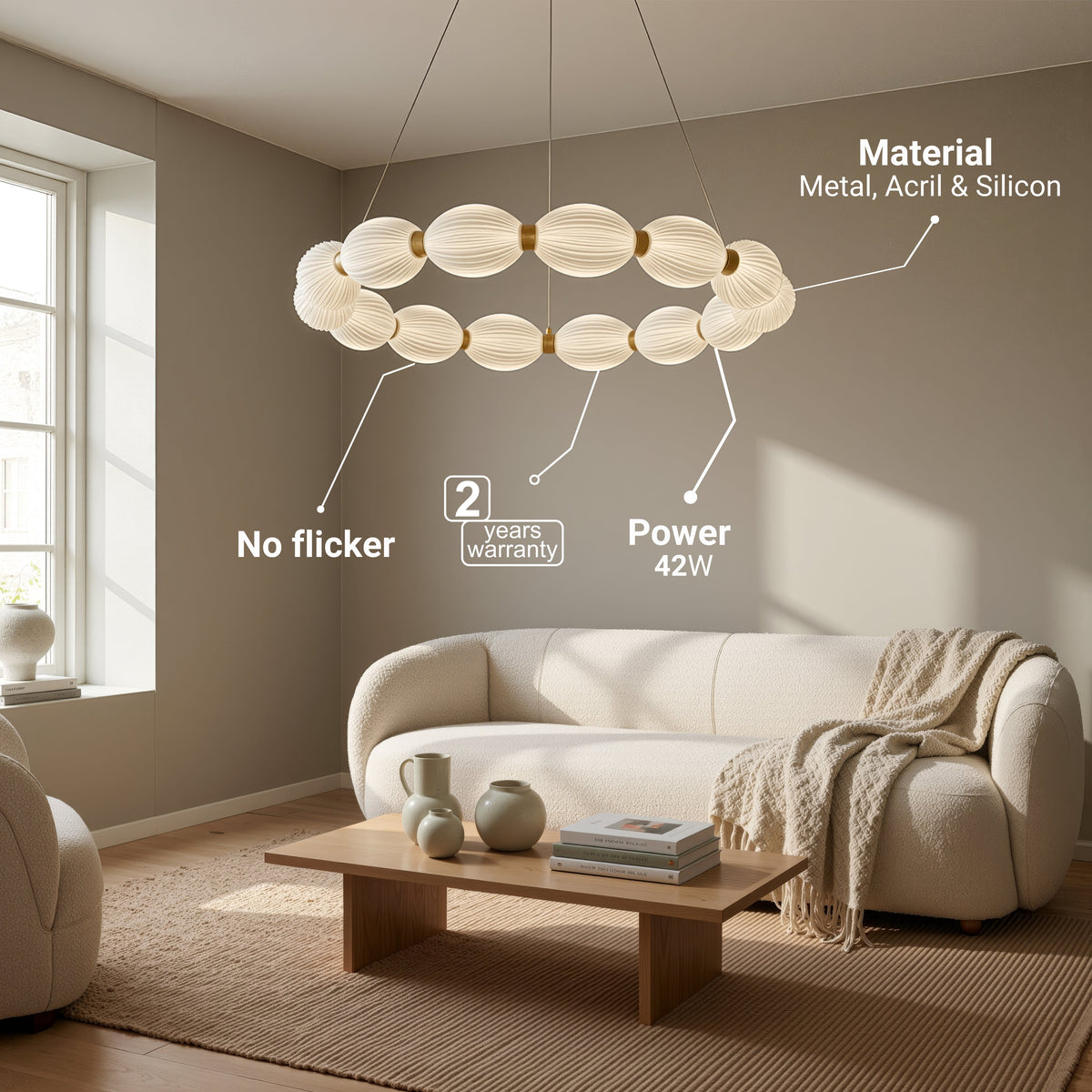 Lustra LED suspendata FAUSTO II, 42W, lumina Rece/Calda/Neutra, Inaltime Reglabila, Auriu