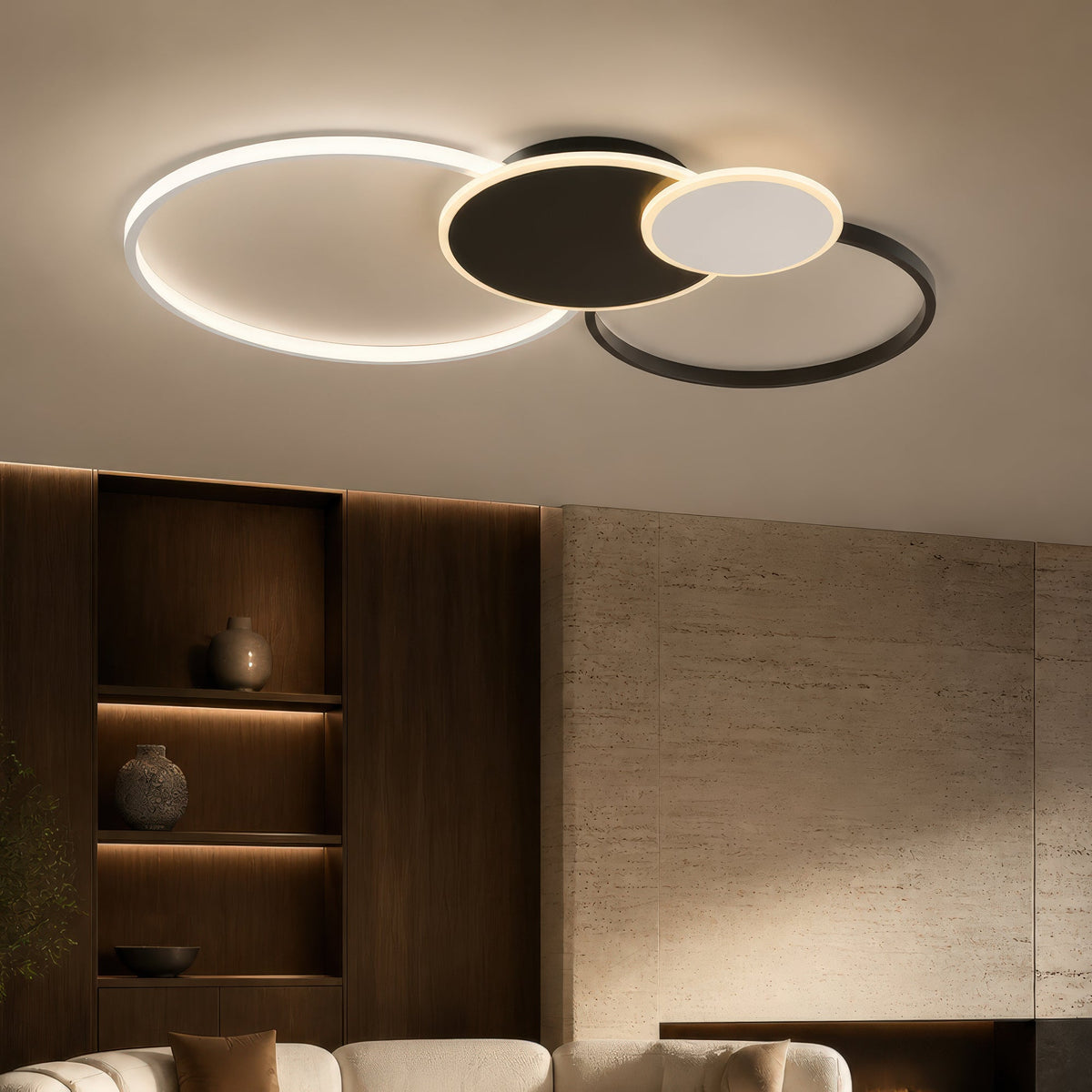 Lustra LED cu telecomanda KILLIAN 80W, 4 Cercuri, lumina Rece/Calda/Neutra, Dimabila, Negru Alb, imaginea 1