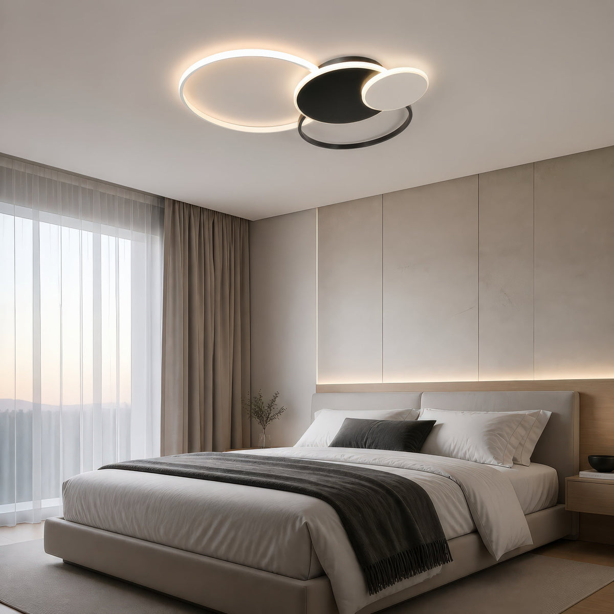 Lustra LED cu telecomanda KILLIAN 80W, 4 Cercuri, lumina Rece/Calda/Neutra, Dimabila, Negru Alb, imaginea 11