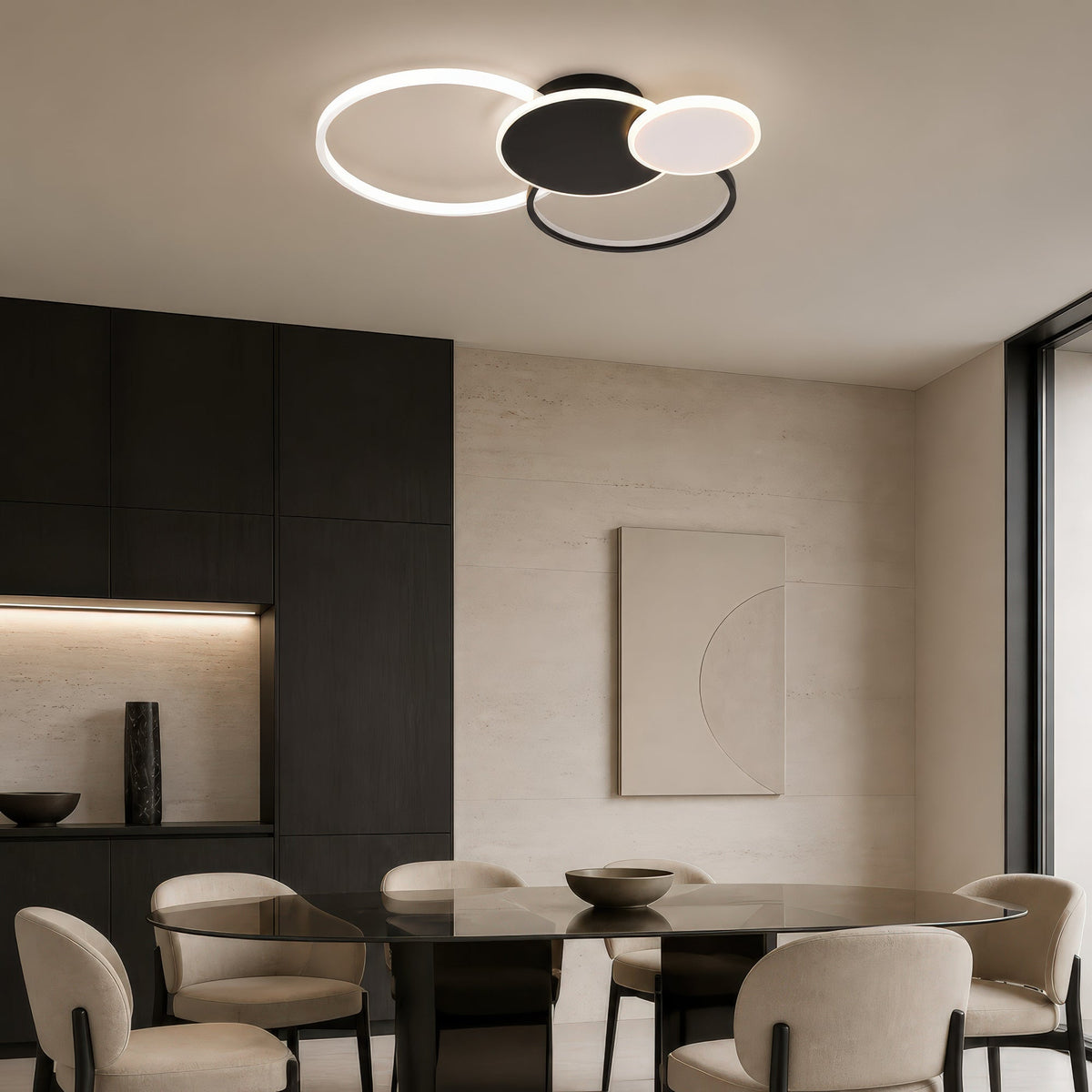 Lustra LED cu telecomanda KILLIAN 80W, 4 Cercuri, lumina Rece/Calda/Neutra, Dimabila, Negru Alb, imaginea 12