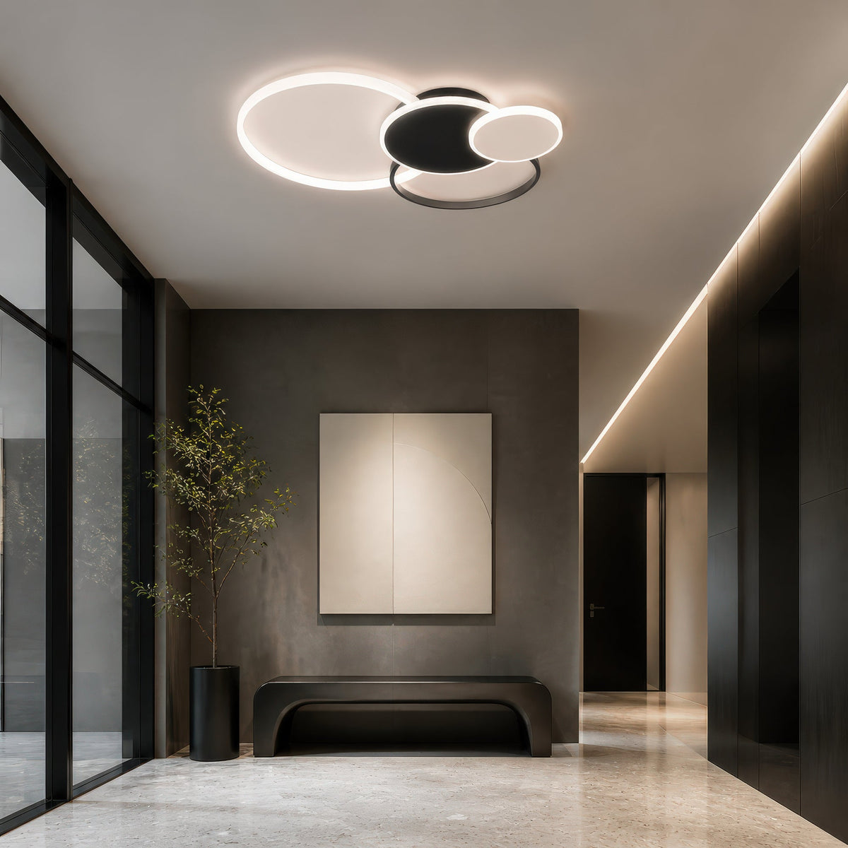 Lustra LED cu telecomanda KILLIAN 80W, 4 Cercuri, lumina Rece/Calda/Neutra, Dimabila, Negru Alb, imaginea 13