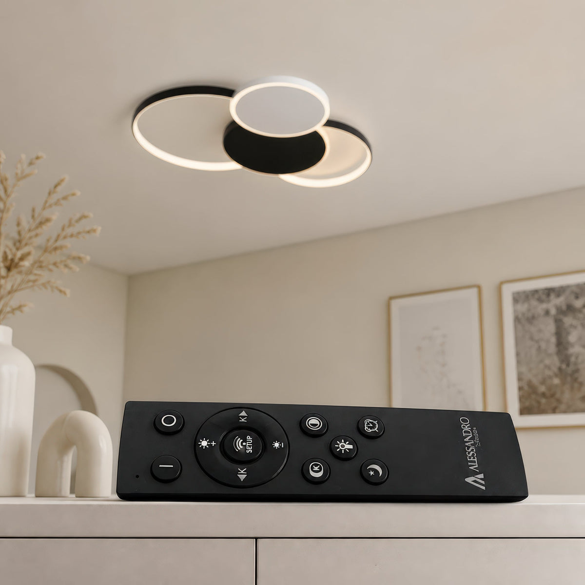 Lustra LED cu telecomanda KILLIAN 80W, 4 Cercuri, lumina Rece/Calda/Neutra, Dimabila, Negru Alb, imaginea 3