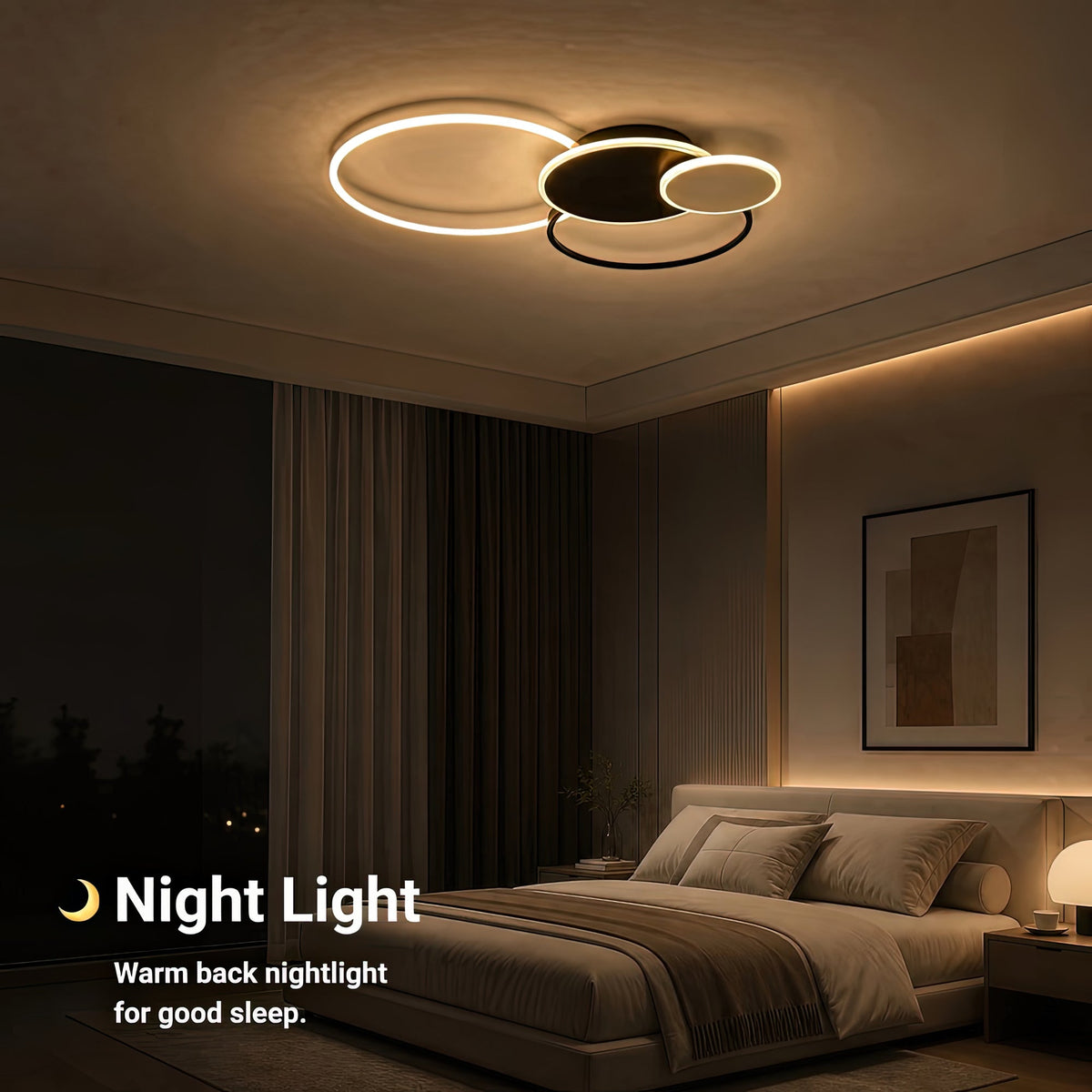 Lustra LED cu telecomanda KILLIAN 80W, 4 Cercuri, lumina Rece/Calda/Neutra, Dimabila, Negru Alb, imaginea 6