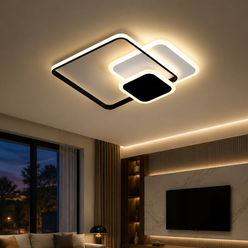 Lustra LED cu telecomanda ANEMONA 71W, 3 Patrate, lumina Rece/Calda/Neutra, Dimabila, Negru