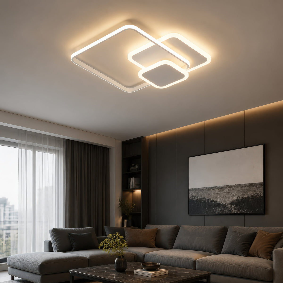 Lustra LED cu telecomanda ANEMONA 71W, 3 Patrate, lumina Rece/Calda/Neutra, Dimabila, Alb, Metal si Acril, imaginea 8