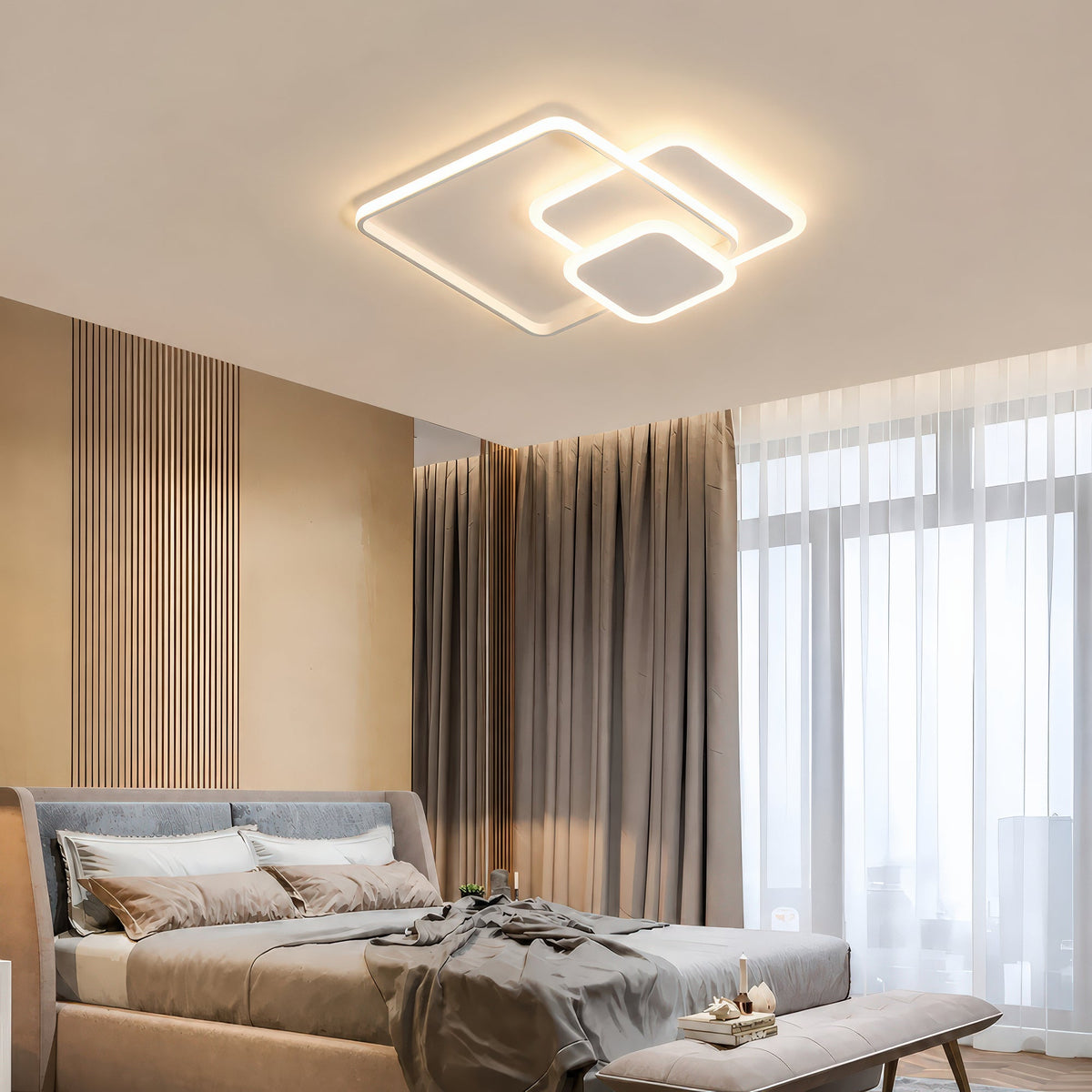 Lustra LED cu telecomanda ANEMONA 71W, 3 Patrate, lumina Rece/Calda/Neutra, Dimabila, Alb, Metal si Acril, imaginea 9
