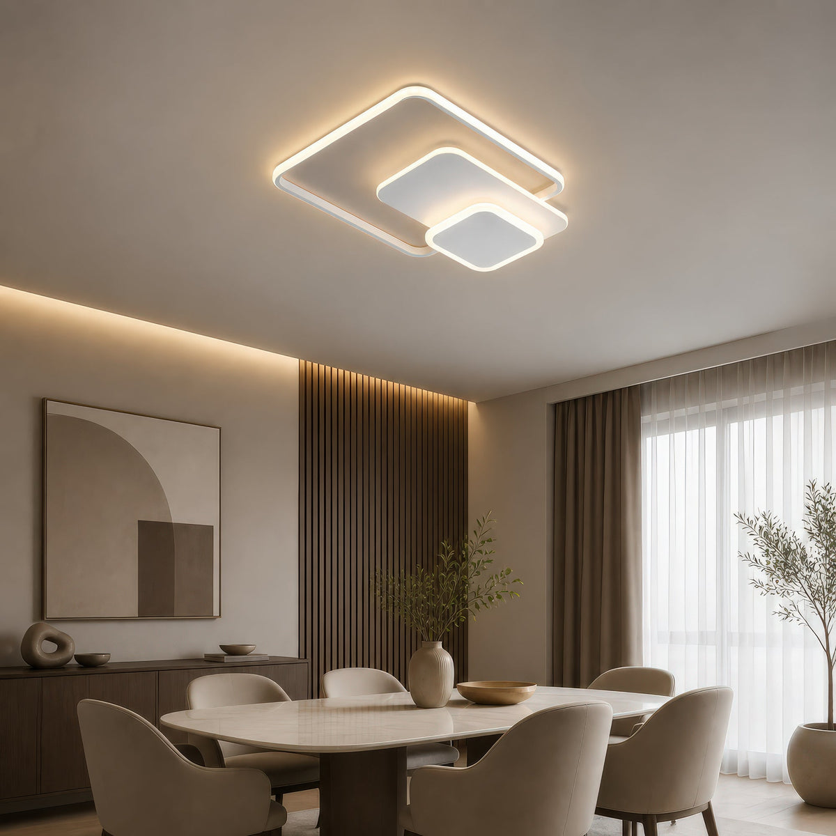 Lustra LED cu telecomanda ANEMONA 71W, 3 Patrate, lumina Rece/Calda/Neutra, Dimabila, Alb, Metal si Acril, imaginea 10