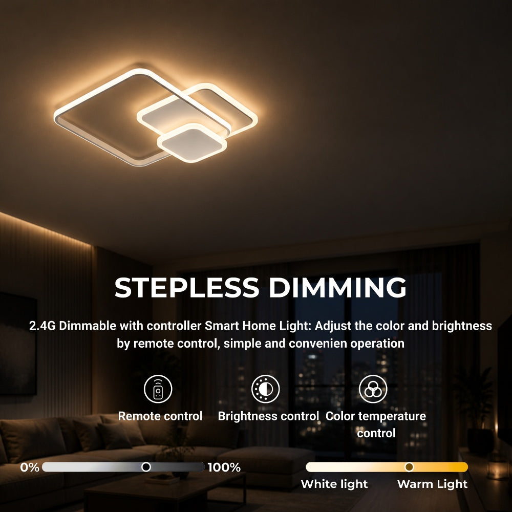 Lustra LED cu telecomanda ANEMONA 71W, 3 Patrate, lumina Rece/Calda/Neutra, Dimabila, Alb, Metal si Acril, imaginea 4