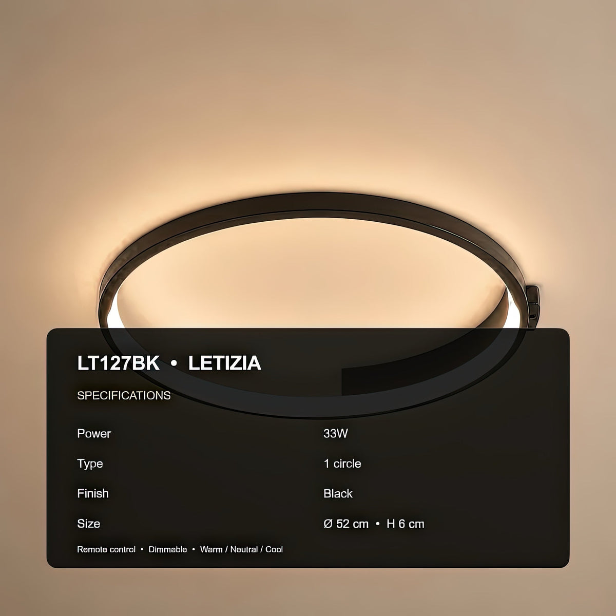 Lustra LED cu telecomanda LETIZIA 34W, Rotunda, lumina Rece/Calda/Neutra, Dimabila, Negru, imaginea 8