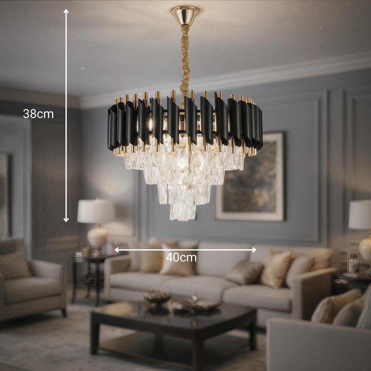 Candelabru Cristal VERSAILLES Nobile 5xE14, Diametru 40cm, Auriu Lucios si Negru, imaginea 4