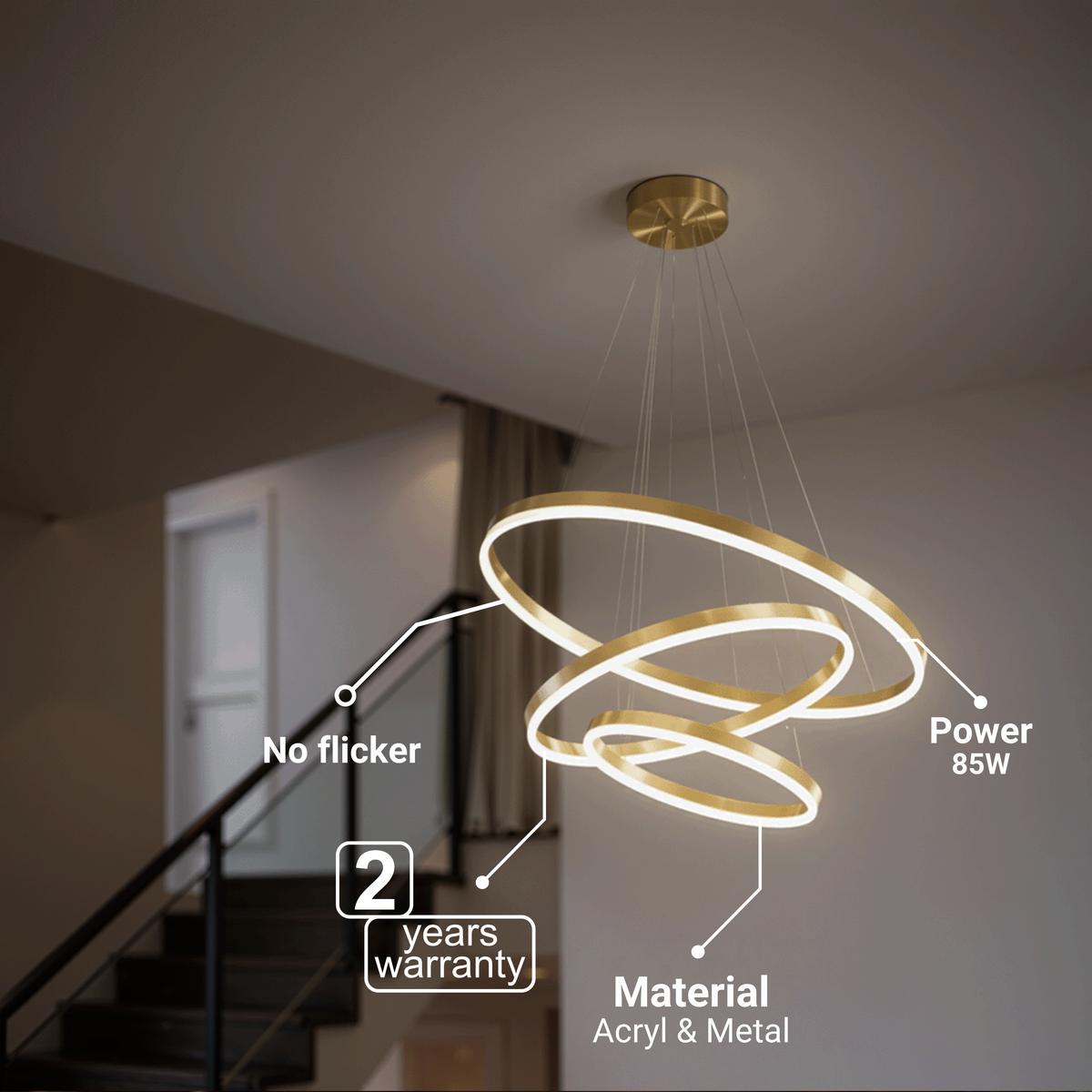 Lustra LED suspendata cu telecomanda ELIZABETH, 85W, 3 Cercuri, lumina Rece/Calda/Neutra, Dimabila, Auriu Lucios, Inaltime Reglabila, imaginea 7