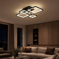 Lustra LED cu telecomanda ELLA 67W, 4 Patrate, lumina Rece/Calda/Neutra, Dimabila, Negru, Metal si Acril