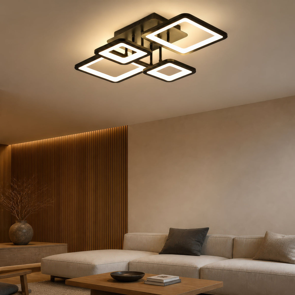 Lustra LED cu telecomanda ELLA 67W, 4 Patrate, lumina Rece/Calda/Neutra, Dimabila, Negru, Metal si Acril, imaginea 10