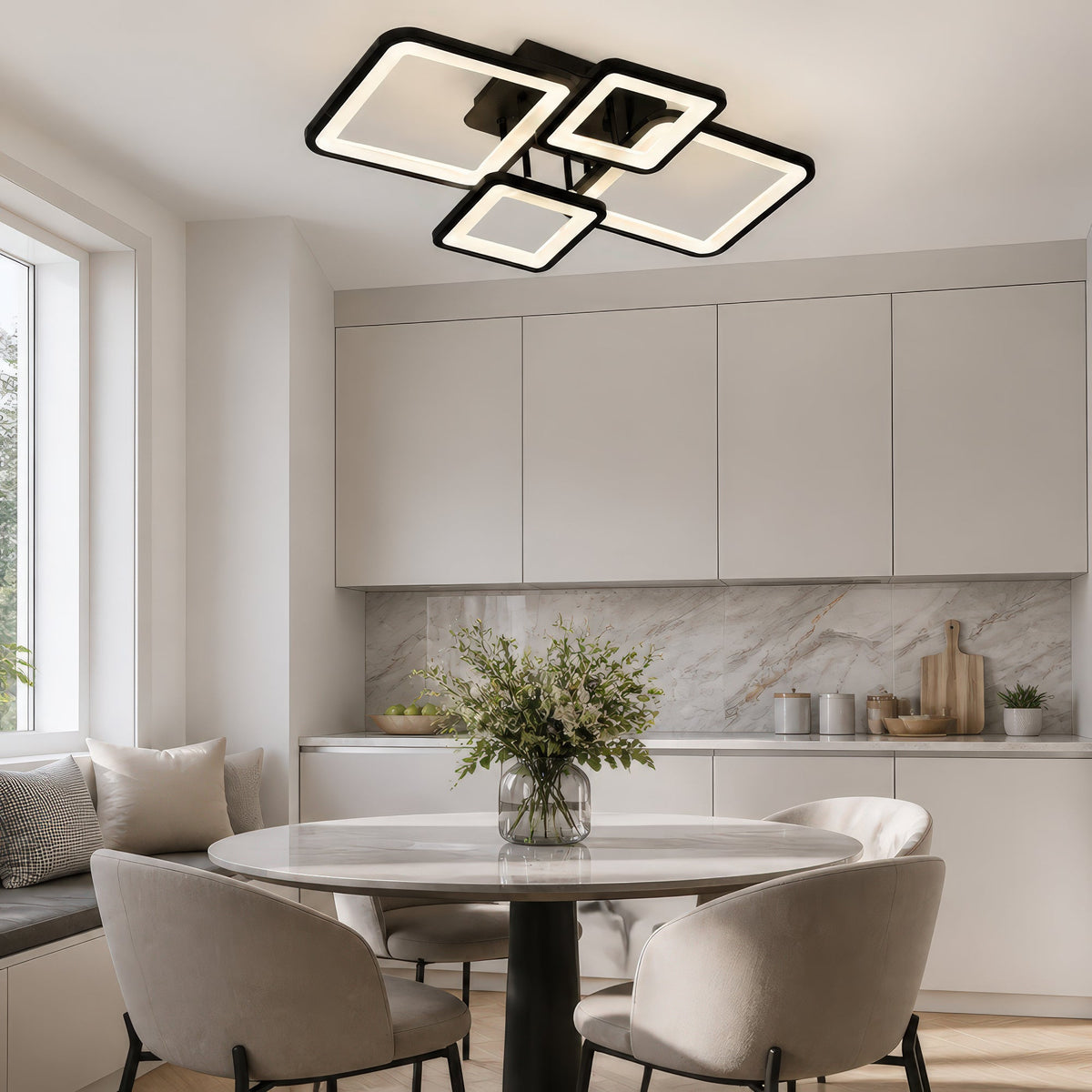Lustra LED cu telecomanda ELLA 67W, 4 Patrate, lumina Rece/Calda/Neutra, Dimabila, Negru, Metal si Acril, imaginea 11