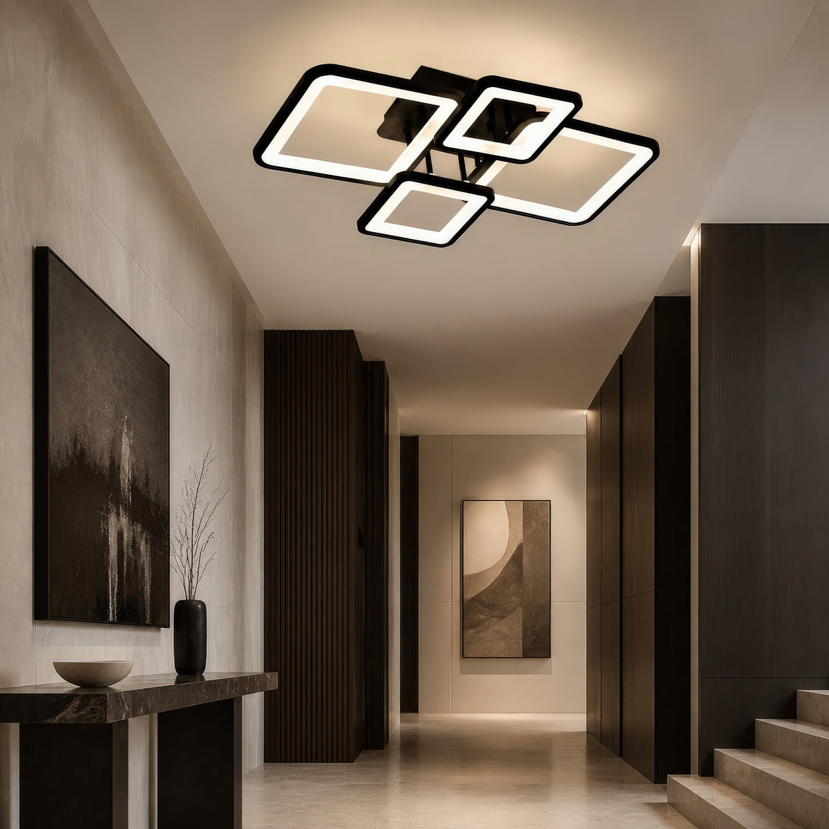 Lustra LED cu telecomanda ELLA 67W, 4 Patrate, lumina Rece/Calda/Neutra, Dimabila, Negru, Metal si Acril, imaginea 12