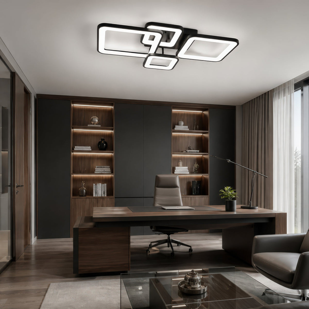 Lustra LED cu telecomanda ELLA 67W, 4 Patrate, lumina Rece/Calda/Neutra, Dimabila, Negru, Metal si Acril, imaginea 13