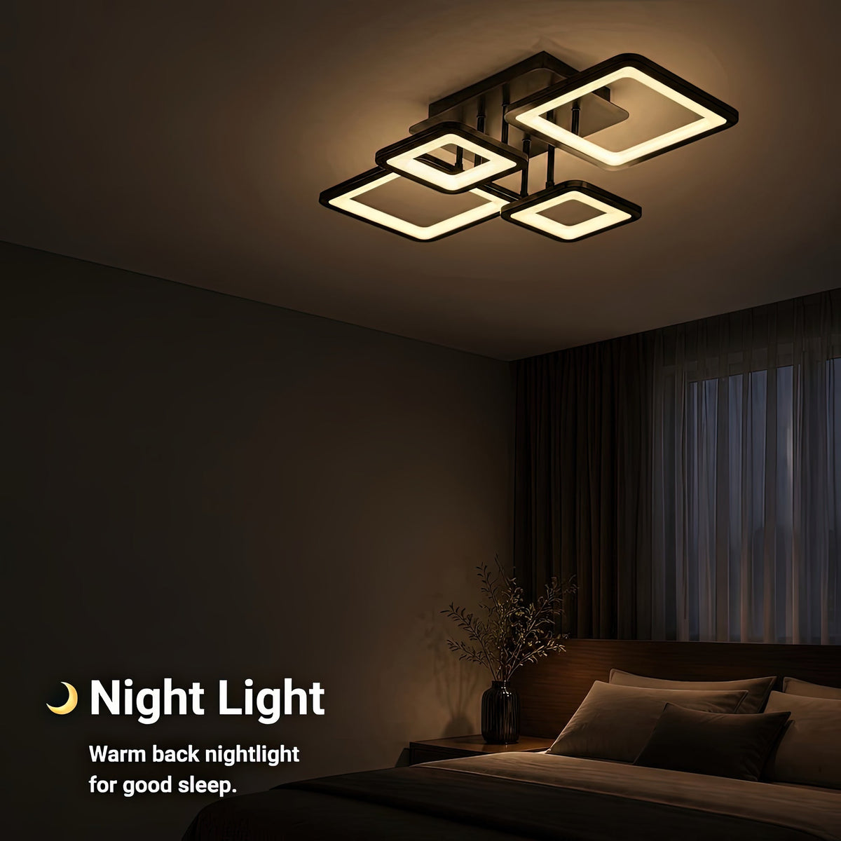 Lustra LED cu telecomanda ELLA 67W, 4 Patrate, lumina Rece/Calda/Neutra, Dimabila, Negru, Metal si Acril, imaginea 6