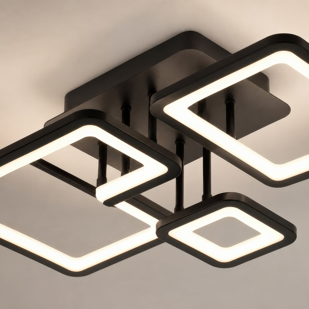 Lustra LED cu telecomanda ELLA 67W, 4 Patrate, lumina Rece/Calda/Neutra, Dimabila, Negru, Metal si Acril, imaginea 8