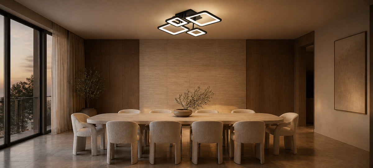 Lustra LED cu telecomanda ELLA 67W, 4 Patrate, lumina Rece/Calda/Neutra, Dimabila, Negru, Metal si Acril, imaginea 14