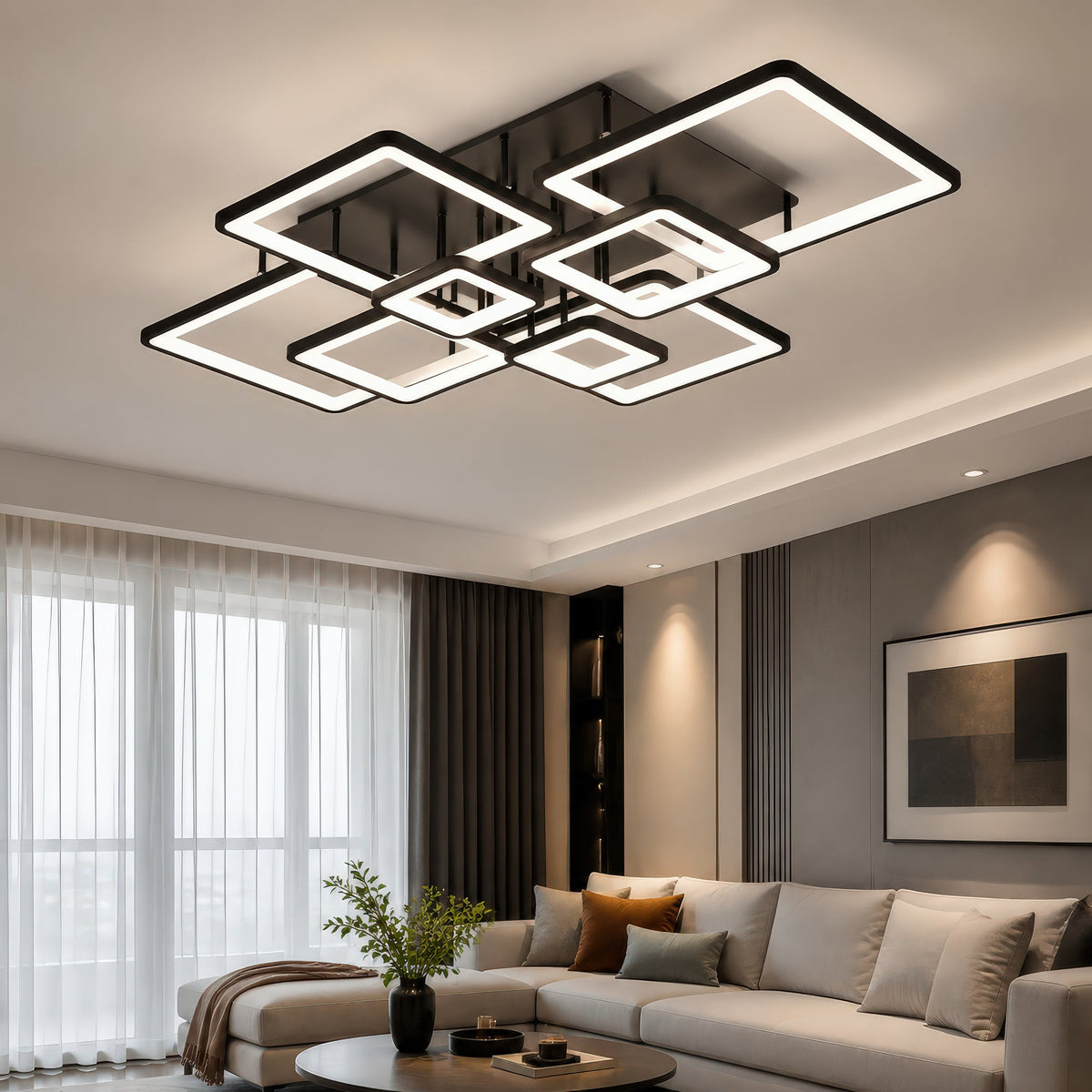 Lustra LED cu telecomanda ELLA 186W, 8 Patrate, lumina Rece/Calda/Neutra, Dimabila, Negru, imaginea 9