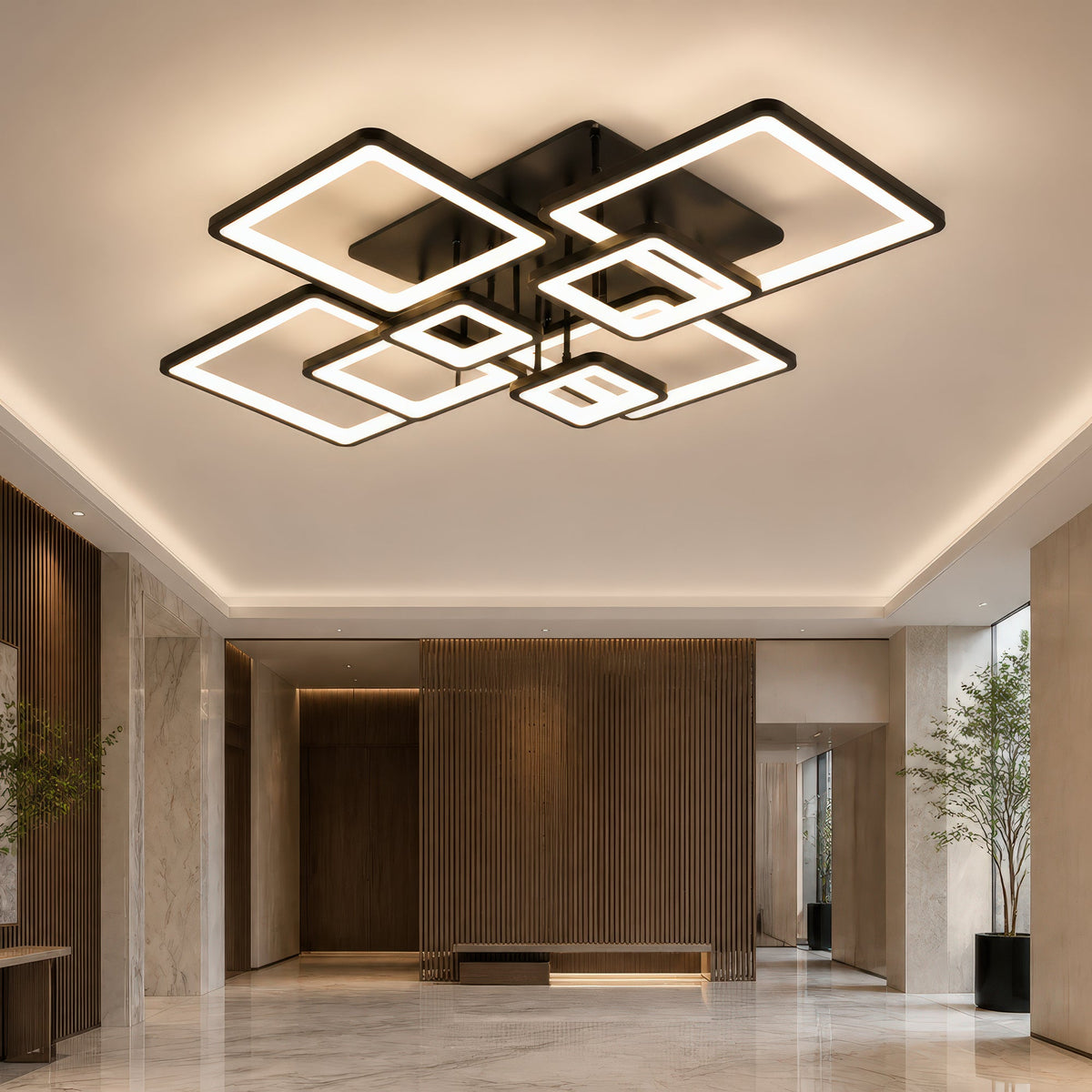Lustra LED cu telecomanda ELLA 186W, 8 Patrate, lumina Rece/Calda/Neutra, Dimabila, Negru, imaginea 12