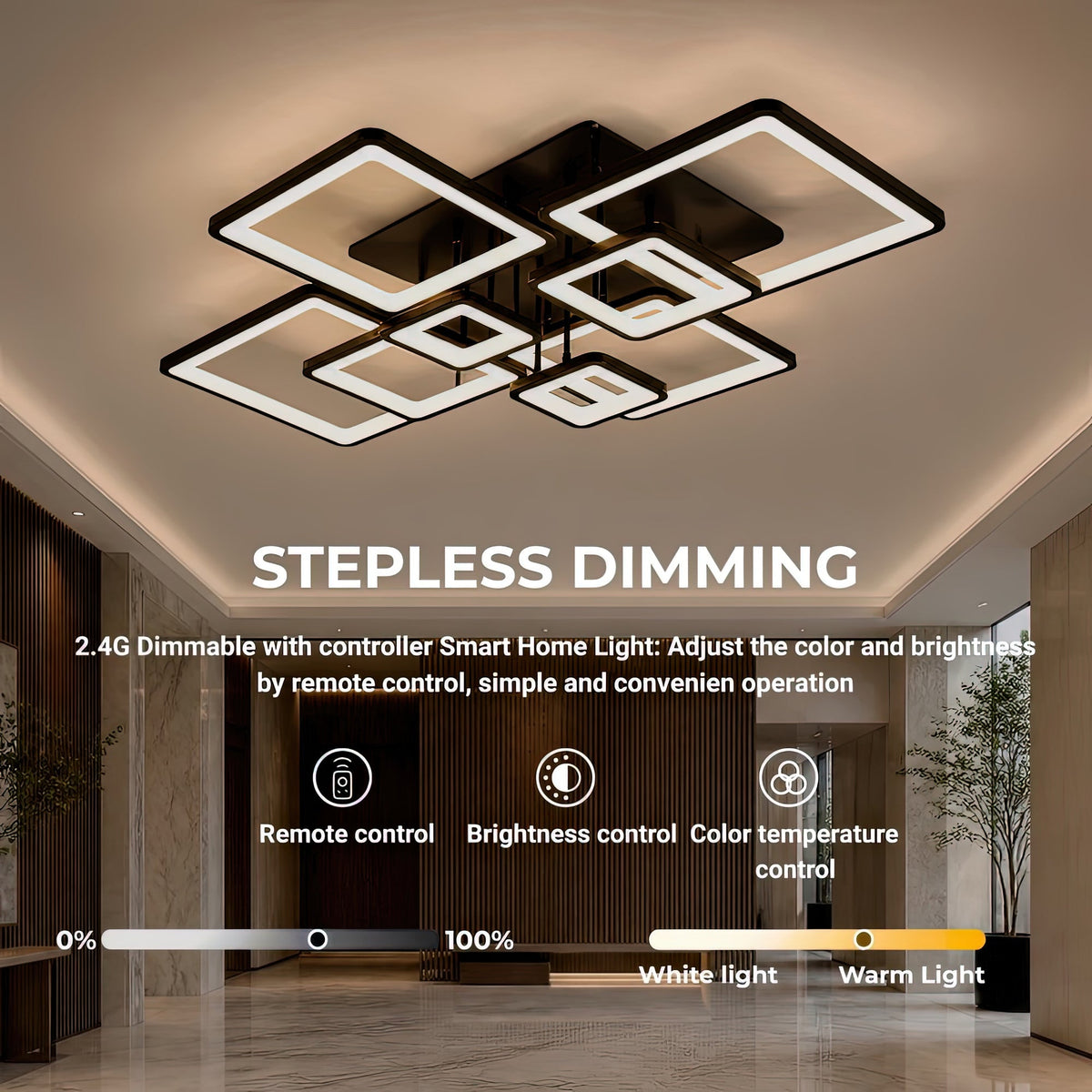 Lustra LED cu telecomanda ELLA 186W, 8 Patrate, lumina Rece/Calda/Neutra, Dimabila, Negru, imaginea 4