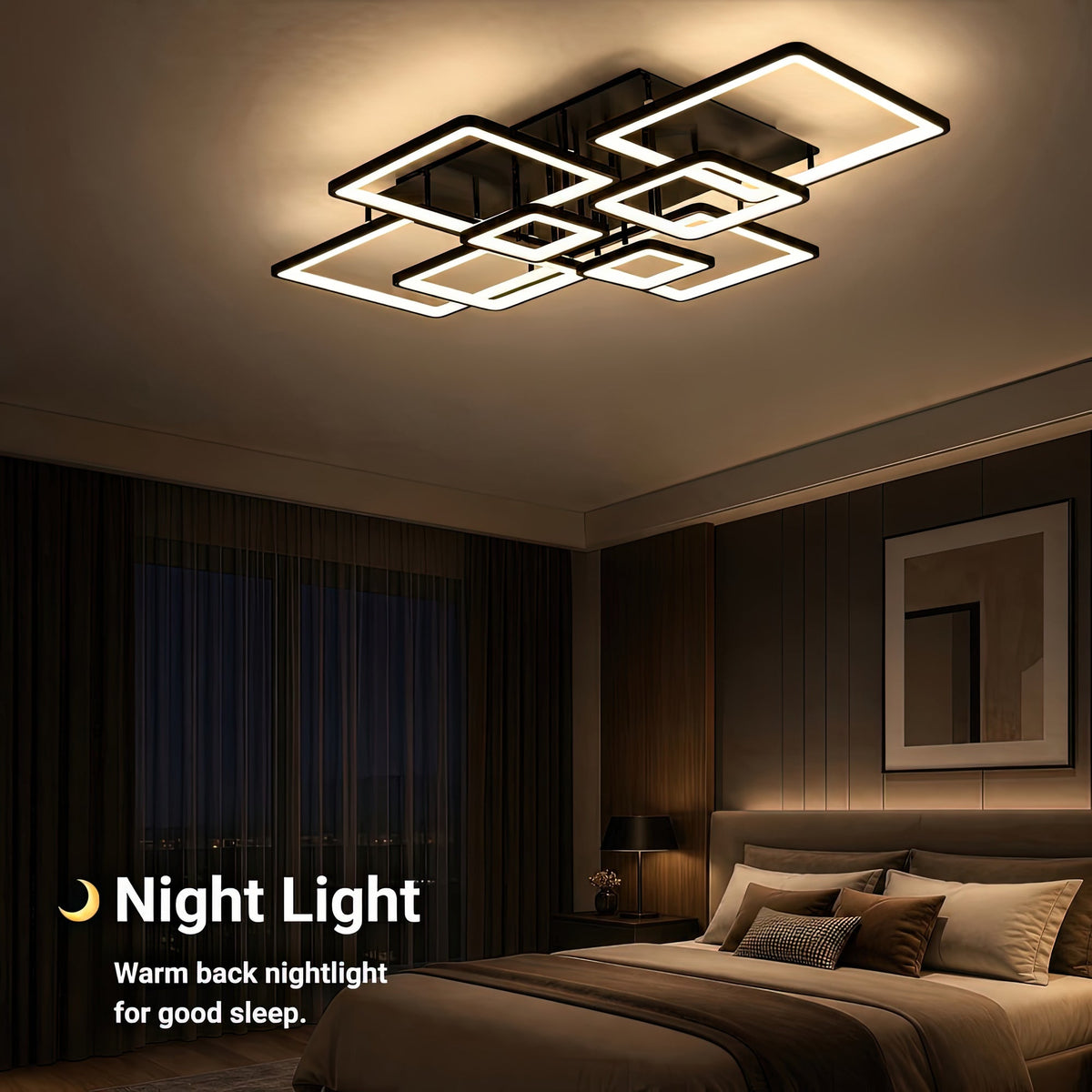 Lustra LED cu telecomanda ELLA 186W, 8 Patrate, lumina Rece/Calda/Neutra, Dimabila, Negru, imaginea 5